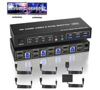 HDMI KVM Switch 4K 60HZ 4 Porte, Simulazione EDID, Dual Monitor KVM Switcher per 2 PC 1 monitor, Switch KVM HDMI per 4 Computer per Condividere 2 Display e 3 Dispositivi USB 3.0 Come Tastiera, Mouse