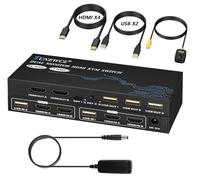 HDMI KVM Switch Dual Monitor 4K@60Hz, Commutatore KVM 2 porte, per 2 PC 2 Monitor, Tastiera Mouse Switcher, USB 2.0, HDMI 2.0, HDCP 2.2, con telecomando cablato
