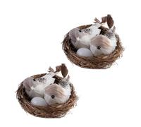 HDouii Set di 2 nidi di uccelli artificiali con uccelli e uova, finta piuma di schiuma, uccelli artificiali, per decorazioni fai da te