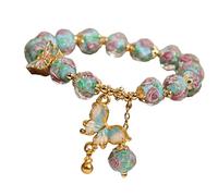 HDOYTXXM Bracciale con perle vetro naturale ornato con pendente a farfalla e ciondolo a forma roseto per un comfort tutto giorno e uno stile elegante Accessorio da donna