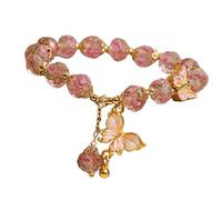 HDOYTXXM Bracciale con perle vetro naturale ornato con pendente a farfalla e ciondolo a forma roseto per un comfort tutto giorno e uno stile elegante Accessorio da donna