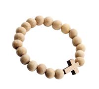 HDOYTXXM Bracciale religioso sostenibile con perline rotonde lisce e simbolici ciondoli a croce, per l'uso quotidiano, braccialetti di perline di legno fatti a mano
