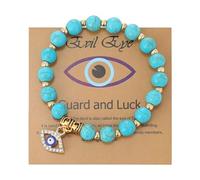 HDOYTXXM Bracciale Rigido Unico Malocchio Plan con Perline Pietra equide Canina e Catena Miscela Permanente per Adulti Bracciale in Pietra equide per Occasioni Multiple