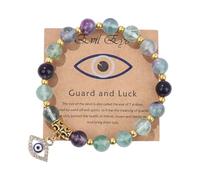HDOYTXXM Bracciale Rigido Unico Malocchio Plan con Perline Pietra equide Canina e Catena Miscela Permanente per Adulti Bracciale in Pietra equide per Occasioni Multiple