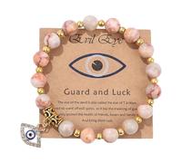 HDOYTXXM Bracciale Rigido Unico Malocchio Plan con Perline Pietra equide Canina e Catena Miscela Permanente per Adulti Bracciale in Pietra equide per Occasioni Multiple