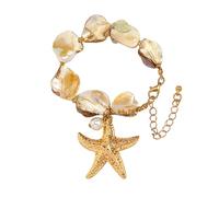 HDOYTXXM Collana/bracciale/orecchini con ciondolo con stelle marine e conchiglie ispirate mare con accenti perlescenti per abiti da spiaggia Collana/braccialetto a tema spiaggia alla