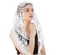 HDOYTXXM Fiore Di Pizzo Velo Latino Massa Mantilla Sciarpa Testa Con Nappe Copertine Della Chiesa Della Chiesa Della Sposa Per Eventi A Tema Il Cappotto Di Pizzo Per Le Donne Raccolta, bianco, Taglia
