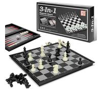 HDRNT Set di scacchi magnetici, set di scacchi 3 in 1 di alta qualità, scacchiera pieghevole per bambini dai 6 anni in su, set di scacchi da viaggio con scacchiera portatile, bianco e nero 32×32 cm