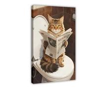 HDSDA Poster su tela retrò con gatto Maine Coon che legge il WC o la lettura, decorazione per camera da letto, ufficio, camera da letto, regalo, 60 x 90 cm