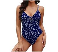 HDSDVNON Costume Intero da Donna con Stampa Floreale - Design Sexy Allacciatura sul Davanti, Controllo della Pancia E Comode Spalline Sottili(Blue,XL)