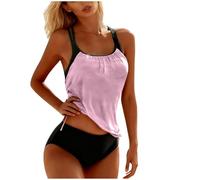 HDSDVNON Costumi da Bagno A Due Pezzi Donna - Set Bikini A Vita Alta con Controllo della Pancia Top Allacciato al Collo, Modesto Abbigliamento Spiaggia Estivo(Pink,S)