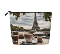 HDSKFNS Beauty case con stampa Torre Eiffel Parigino Caffè Eiffel 01 Borsa per il trucco per le donne Borsa da viaggio con cerniera ideale per l'uso quotidiano in viaggio