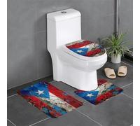 HDSKFNS Set di 3 tappetini da bagno con stampa di bandiera di Porto Rico, tappetini da bagno in flanella, per vasca da bagno a forma di U