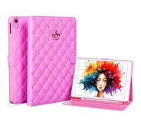 HDTOP Case for iPad 9th/8th/7th Generation 10.2 inch 2021/2020/2019, PU Leather Crown Bling Folio Stand Cover with Built-in Apple Pencil Holder - Auto Wake/Sleep and Multiple Viewing Angles (Pink)