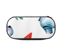 HDTVTV Acquerello carino ippopotamo anguria Astuccio per matite, astuccio per penne, astuccio portatile con cerniera, astuccio per cosmetici