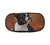 HDTVTV Boston Terrier Autunno Bokeh Cani Cani Astuccio per matite, astuccio per penne, astuccio portatile con cerniera, astuccio per cosmetici