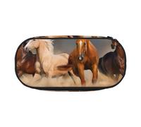 HDTVTV Cavalli marroni al galoppo nel deserto stampati Astuccio per matite, astuccio per penne, astuccio portatile con cerniera, astuccio per cosmetici