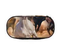 HDTVTV Cavallo selvaggio che corre contro la tempesta di sabbia Astuccio per matite, astuccio per penne, astuccio portatile con cerniera, astuccio per cosmetici