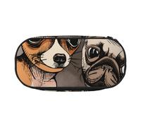 HDTVTV Chihuahua Bulldog Carino Carlino Cane Animale Domestico Amici Cucciolo Beige Astuccio per matite, astuccio per penne, astuccio portatile con cerniera, astuccio per cosmetici