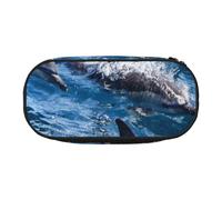 HDTVTV Delfini nel mare Astuccio per matite, astuccio per penne, astuccio portatile con cerniera, astuccio per cosmetici