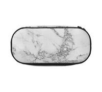 HDTVTV Elegante Chic Bianco Grigio Argento Glitter Marmo Astuccio per matite, astuccio per penne, astuccio portatile con cerniera, astuccio per cosmetici