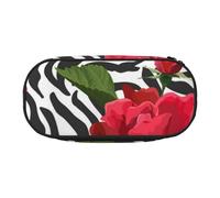 HDTVTV Fiore rosso animale zebra Astuccio per matite, astuccio per penne, astuccio portatile con cerniera, astuccio per cosmetici