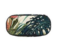 HDTVTV Foglie di palma esotiche, foglie della giungla, floreali tropicali, rosa, verdi, stampate Astuccio per matite, astuccio per penne, astuccio portatile con cerniera, astuccio per cosmetici