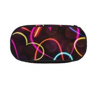 HDTVTV Motivo a cuore con linea colorata al neon Astuccio per matite, astuccio per penne, astuccio portatile con cerniera, astuccio per cosmetici