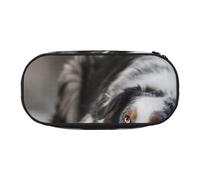 HDTVTV Pastore australiano inverno neve bianco grigio cani Astuccio per matite, astuccio per penne, astuccio portatile con cerniera, astuccio per cosmetici