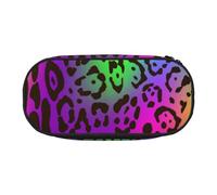 HDTVTV Pelle di giaguaro arcobaleno Astuccio per matite, astuccio per penne, astuccio portatile con cerniera, astuccio per cosmetici