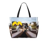 HDTVTV Rough Collie Bokeh Railway Cani Animali domestici ruvidi, Borsa a tracolla grande da spiaggia per donna - Borsa a mano con manici