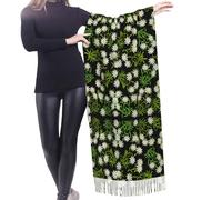 HDTVTV Sciarpa con nappe in finto cashmere, adatta per primavera, autunno e inverno, calda e morbida, coperta con sciarpa e nappe. Motivo floreale con stella alpina svizzera.