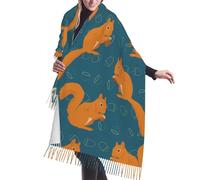 HDTVTV Sciarpa con nappe in finto cashmere, adatta per primavera, autunno e inverno, calda e morbida, coperta con sciarpa e nappe. Grazioso motivo a scoiattolo.