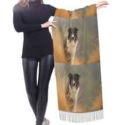 HDTVTV Sciarpa con nappe in finto cashmere, adatta per primavera, autunno e inverno, calda e morbida, coperta con sciarpa e nappe. Border Collie Lawn Pets, bordo nero e bianco.