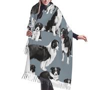 HDTVTV Sciarpa con nappe in finto cashmere, adatta per primavera, autunno e inverno, calda e morbida, coperta con sciarpa e nappe. Border Collie blu