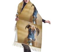 HDTVTV Sciarpa con nappe in finto cashmere, adatta per primavera, autunno e inverno, calda e morbida, coperta con sciarpa e nappe. Cuccioli di cani Boxer.