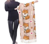 HDTVTV Sciarpa con nappe in finto cashmere, adatta per primavera, autunno e inverno, calda e morbida, coperta con sciarpa e nappe. Carino Shiba Inu kawaii.