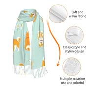 HDTVTV Sciarpa con nappe in finto cashmere, adatta per primavera, autunno e inverno, calda e morbida, coperta con sciarpa e nappe. Simpatico cucciolo di Shiba Inu.