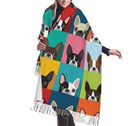 HDTVTV Sciarpa con nappe in finto cashmere, adatta per primavera, autunno e inverno, calda e morbida, coperta con sciarpa e nappe. Stampa colorata di Boston Terrier.