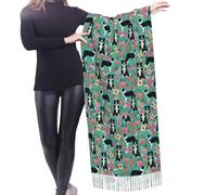 HDTVTV Sciarpa con nappe in finto cashmere, adatta per primavera, autunno e inverno, calda e morbida, coperta con sciarpa e nappe. Stampa floreale con motivo Border Collie.
