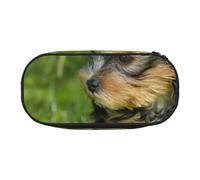 HDTVTV Yorkshire Terrier Erba Verde Cani Carini Astuccio per matite, astuccio per penne, astuccio portatile con cerniera, astuccio per cosmetici