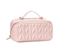 Hduacuge Astuccio per trucco da viaggio in pelle, astuccio da toilette di grande capacità, organizzatore per con tasca interna impermeabile, rosa