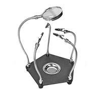 Hduacuge Saldatura a mano scoraggiabile Pinza ausiliaria per saldatura in metallo con lente d'ingrandimento a morsetto per stazione di saldatura di riparazione PCB strumento di terza mano