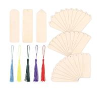 Hduacuge Set di 30 segnalibri in legno da personalizzare, forme a metà cerchio e triangolo con pompon