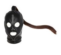 Hdynasty Cappuccio Nero in Pelle PU, Parrucca a 3 Fori per Il Sesso mascherato, Copricapo per Giochi di Ruolo (Maschera + Parrucca)