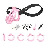 Hdynasty Gabbia Protettiva da Uomo in Resina scheletrata con Barre Piccole e 4 Misure di Anelli con 1 Cintura Fissa (Rosa, C2)