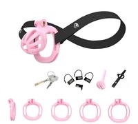 Hdynasty Gabbia Protettiva da Uomo in Resina scheletrata con Barre Piccole e 4 Misure di Anelli con 1 Cintura Fissa (Rosa, E2)