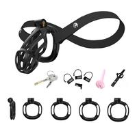 Hdynasty Gabbia Protettiva da Uomo in Resina scheletrata con Barre Piccole e 4 Misure di Anelli con 1 Cintura Fissa (Nero, B2)