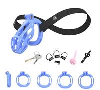 Hdynasty Gabbia Protettiva da Uomo in Resina scheletrata con Barre Piccole e 4 Misure di Anelli con 1 Cintura Fissa (Blu, B2)