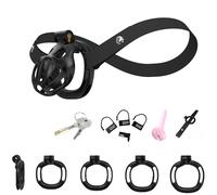 Hdynasty Gabbia Protettiva da Uomo in Resina scheletrata con Barre Piccole e 4 Misure di Anelli con 1 Cintura Fissa (Nero, D2)